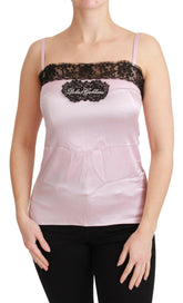 Dolce & Gabbana Silk Black Lace Top Pink Tank Blouse -   -  Dolce & Gabbana.